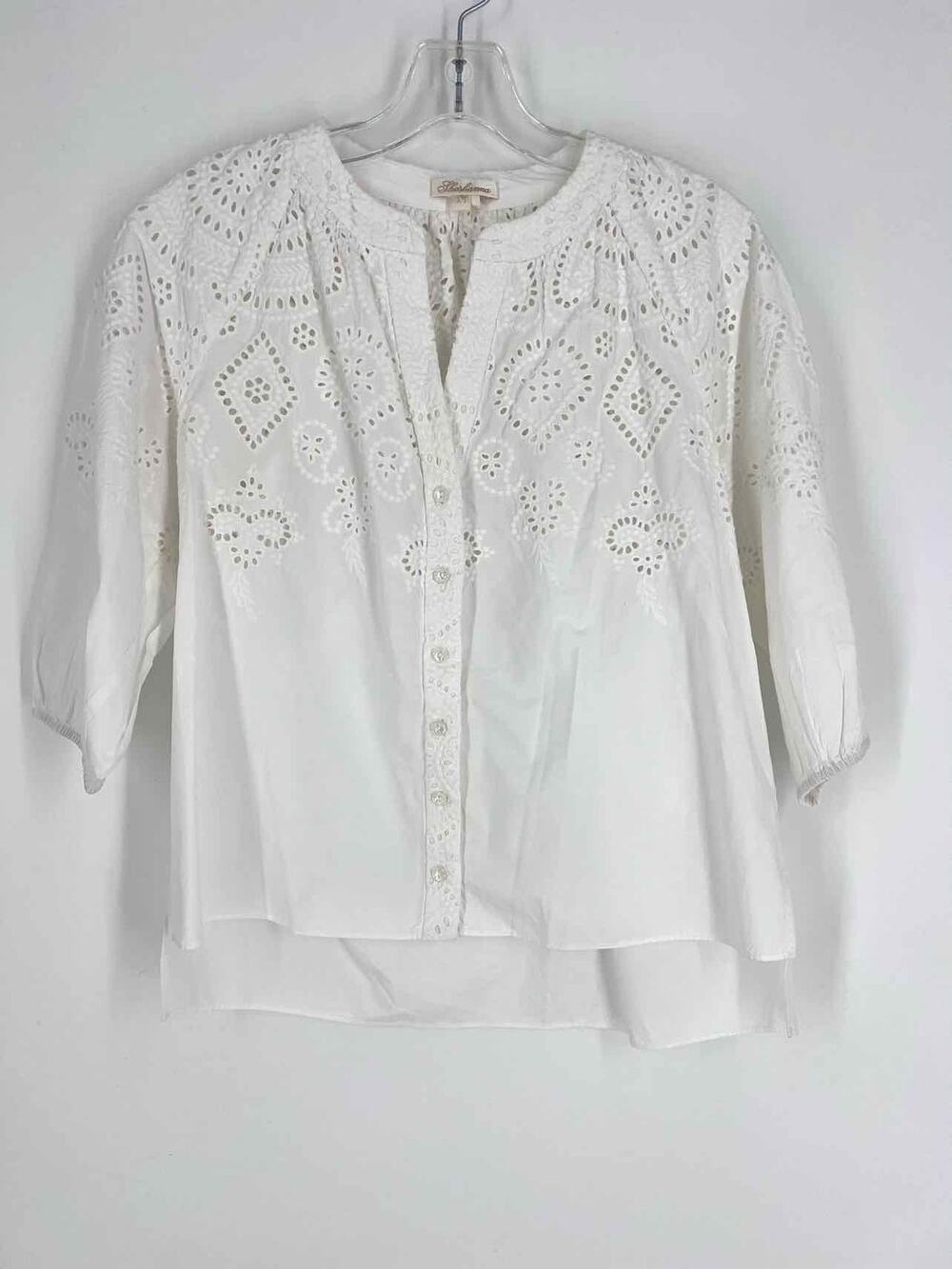 Shoshanna Size XS White Eyelet Designer Blouse